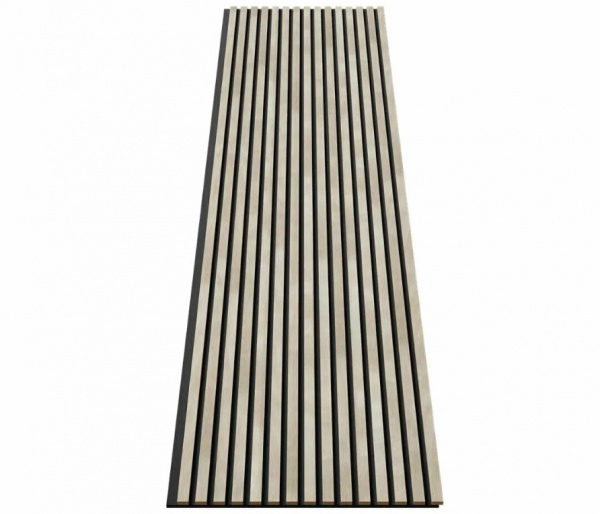 Акустическая панель, черный войлок, 2750х600х19мм, рейки МДФ ясень Кристалл