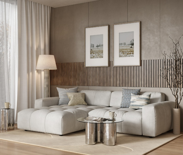 Акустическая панель, черный войлок, 2750х600х19мм, рейки МДФ ясень Тирамису